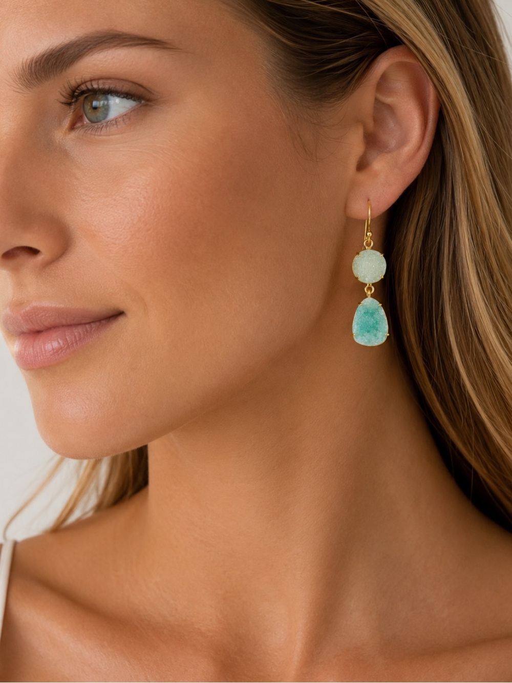 Mint Green Druzy Drop Earrings | Dangle Hooks | Boho Coastal Statement Jewelr